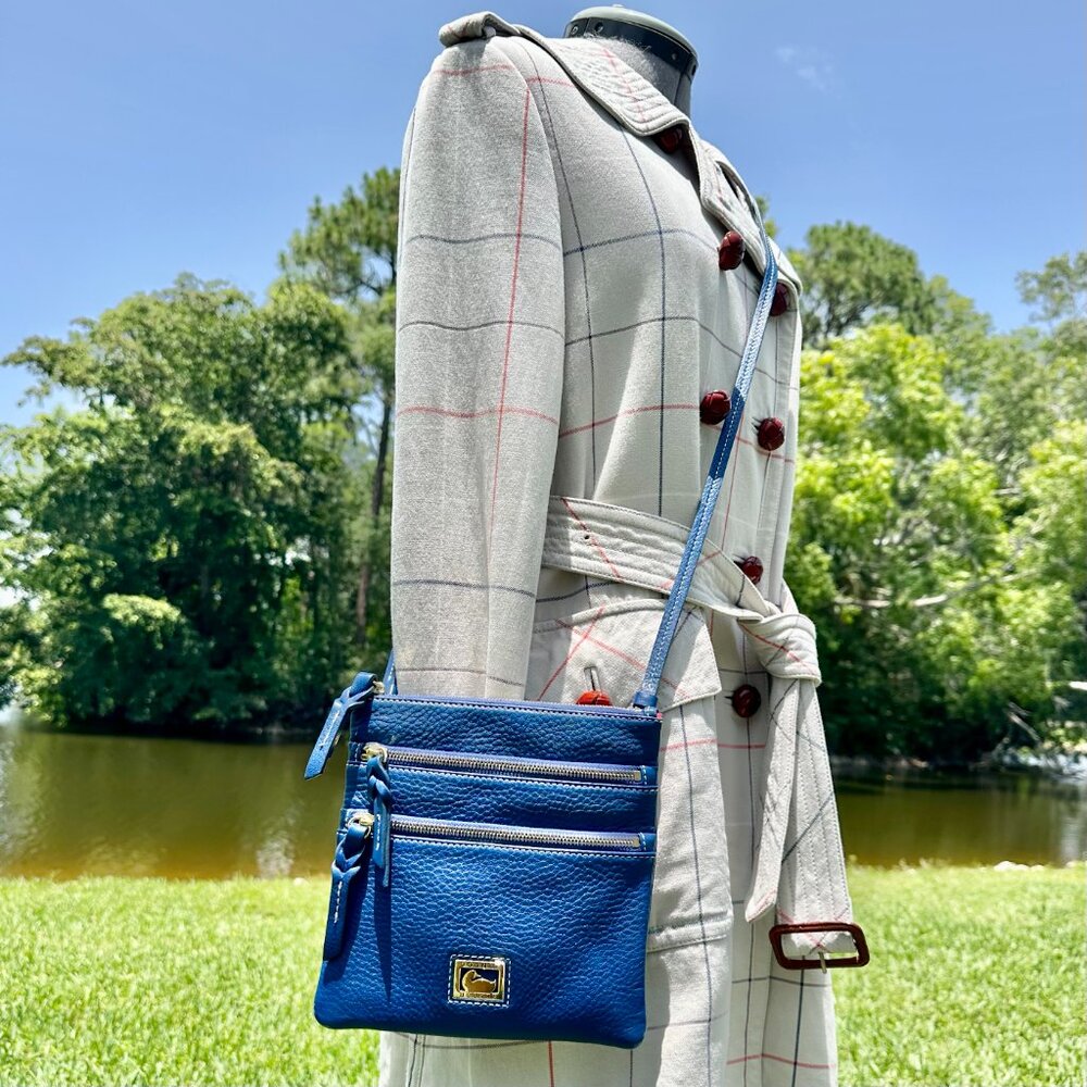 Dooney & Bourke DB Triple Zip North South Blue Pebbled Leather Utility Crossbody